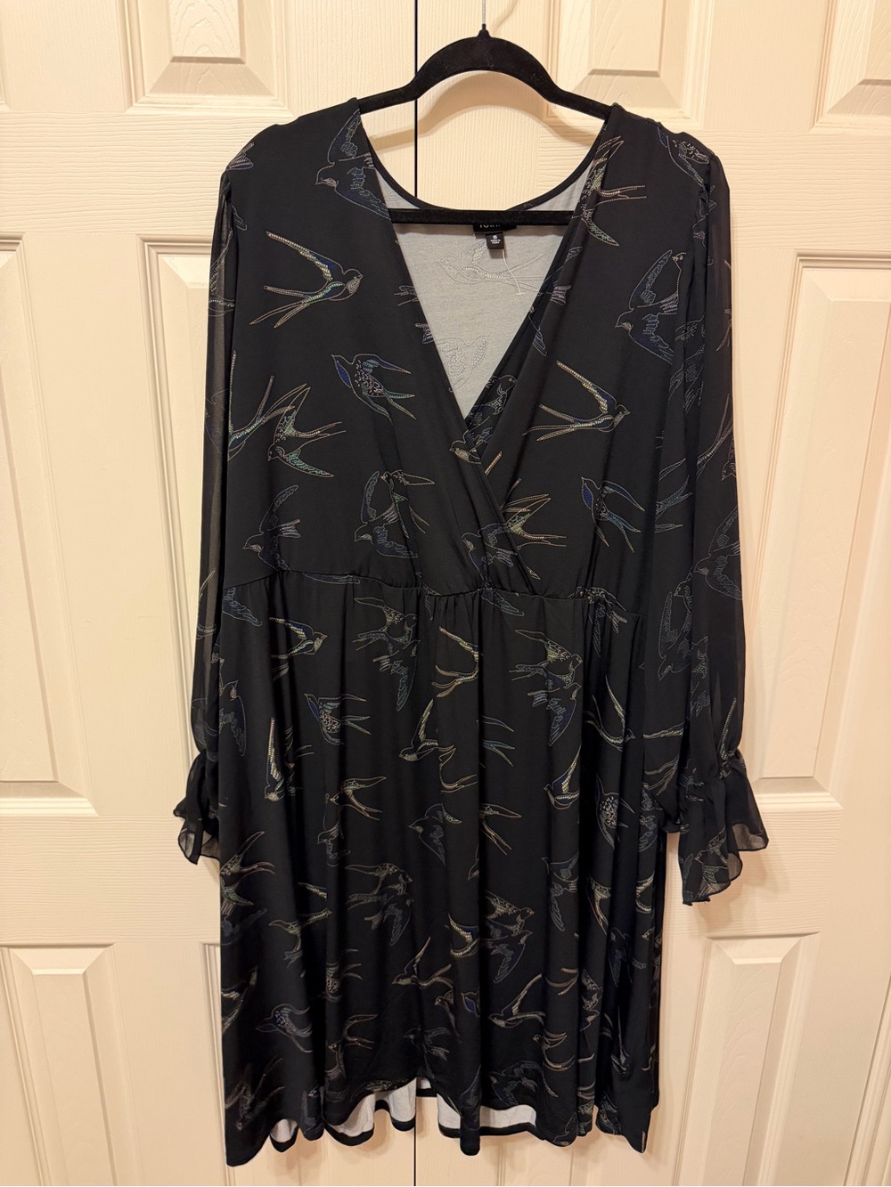 Torrid Black Bird-Print Wrap-Front Plus Size Dress